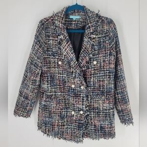 Fresh Twist Tweed Jacket Blazer Pearl Buttons Size M‎ New